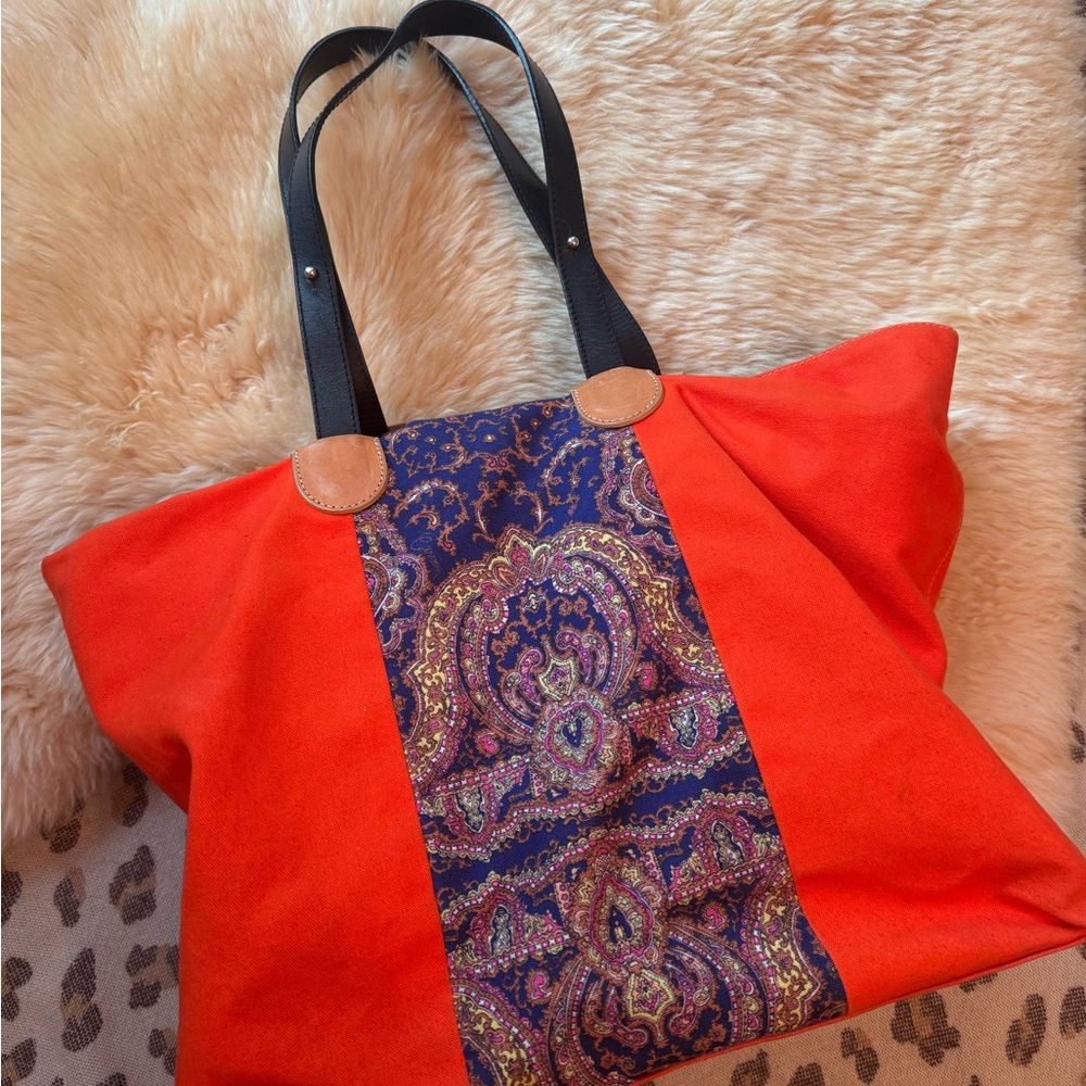 Carven Canvas Tote Bag with Paisley Panel
